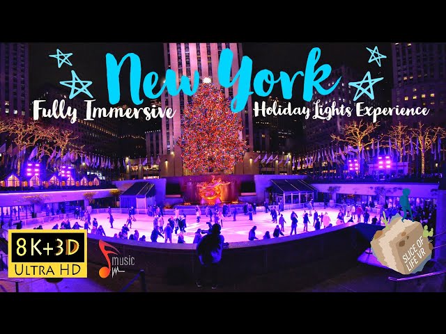 8k 3D NYC Christmas Lights Walk at Night - Rockafeller Tree Manhattan Experience