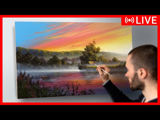 🔴 Acrylic Painting Tutorial - Summer Sunset / Easy Art / Drawing / music Malerei Landschaft  绘画 描画