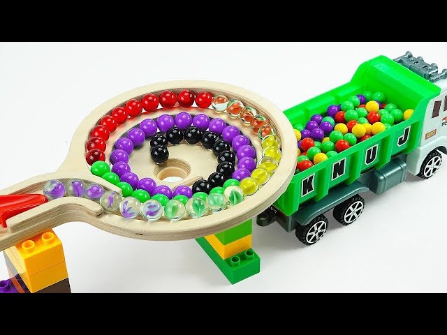 Marble Run ASMR Race HABA Slope & Dump Truck Excavator Ambulance Forklift Garbage Truck Tractors