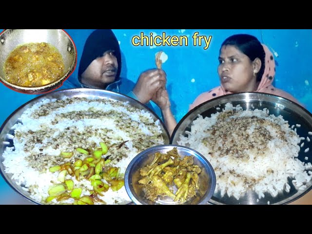 eating show | Chicken fry potato bhujia cooking eating | Chicken fry potato bhujia with rice eating