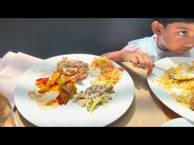 Baby eating in 5 star hotel on Buffet Feast | Royalty free stock video footage - No copyright | 4k