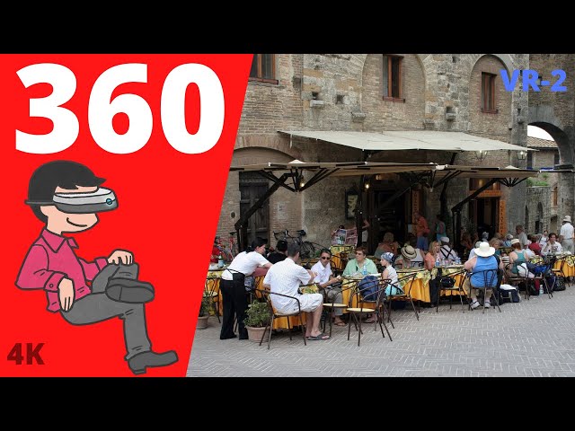 VR Village Cafe Virtual Reality 360 Video street view. VR immersive street travel virtual experience