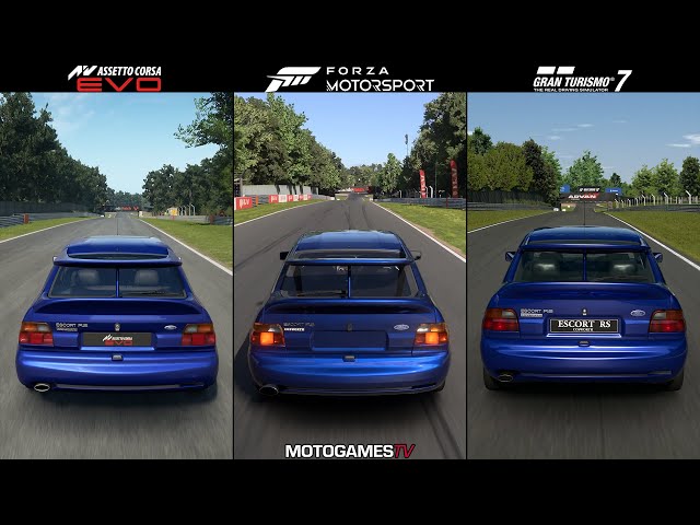 Assetto Corsa EVO vs Forza Motorsport vs Gran Turismo 7 - Ford Escort RS Cosworth at Brands Hatch