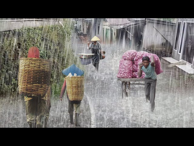 Rainstorm and Thunder in the Peaceful Village⚡Bringing Peace and Deep Relaxation,WALKING HEAVY RAIN