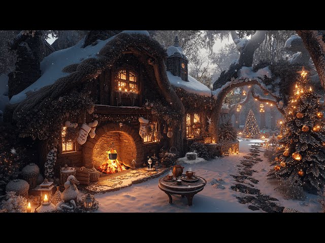 Winter Witch Cottage Ambience 🧹❄️🦉Enchanting Forest - Snowsfall & Crackling Fire, Boiling Cauldron