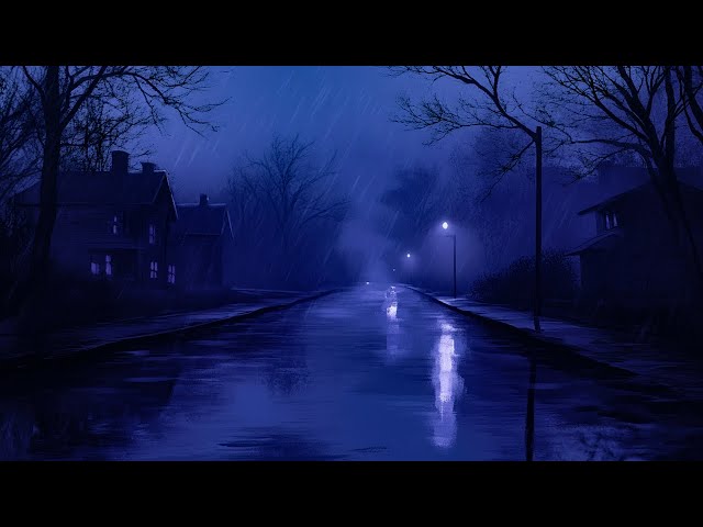 Rainy Night and Thunderstorms on a Quiet Road 🌧️ Calming Sounds for Sleep