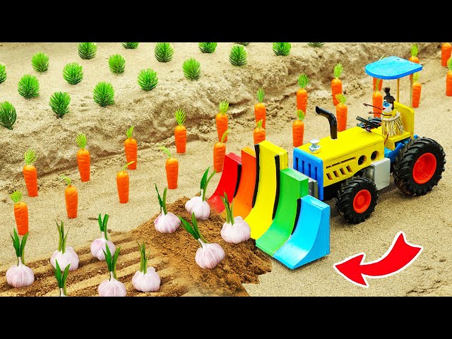 Diy tractor making mini Bulldozer Harvesting Farm | diy Planting Garlic Garden | HP Mini