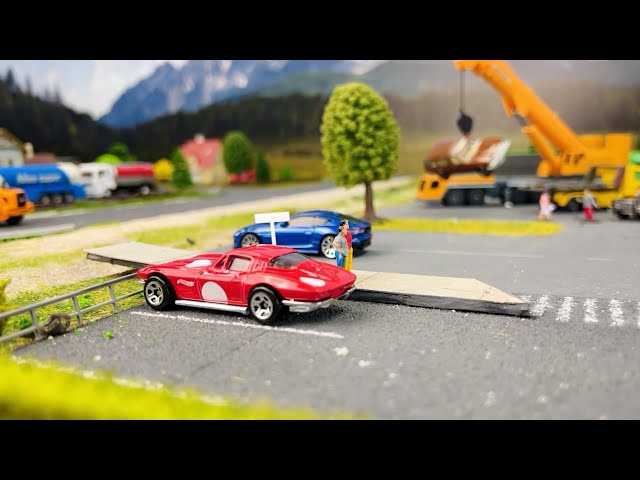 1/64 Diorama full of Diecast Model Cars, Trucks, Excavators, Police Cars, Tow Trucks