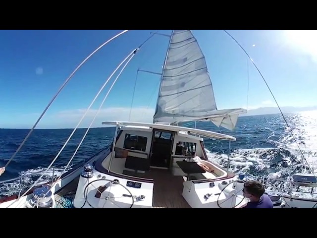 Sailing Yacht ASIA while sailing at 9 knots. 3D virtual reality video filmed from the stern.