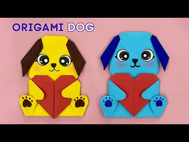 DIY ORIGAMI PAPER DOG WITH HEART/How to Make Easy And Cute Paper Dog/Gift Idea