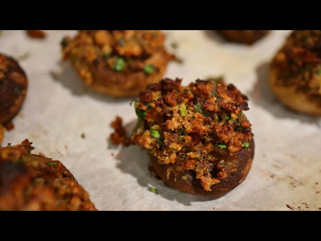 Vegan Stuffed Mushrooms | Oil free | Gluten free | Mukbang at the end!