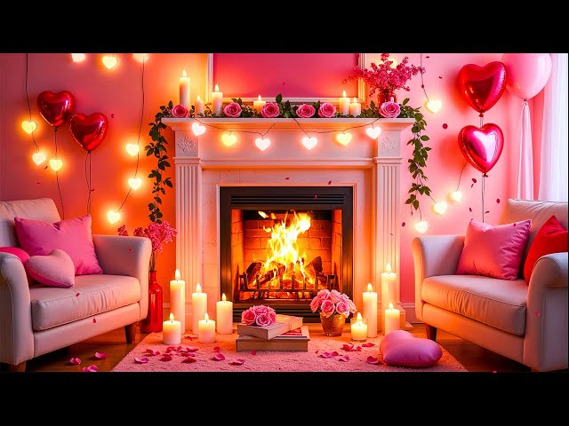 Valentine's Day Fireplace Music🌹Happy Valentine's Relaxing Music 💖 Valentine's Day Background Music