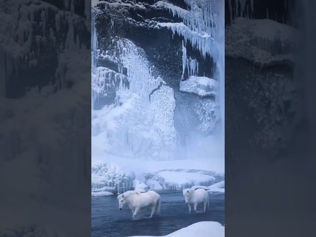 Waterfall Winter Morning with Snow Falling Outside #winter #winterspecial #winterseason #shorts