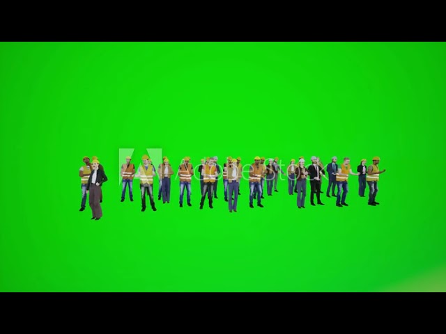 3D animation of engineers' protests on the street standing in the green screen of chroma key