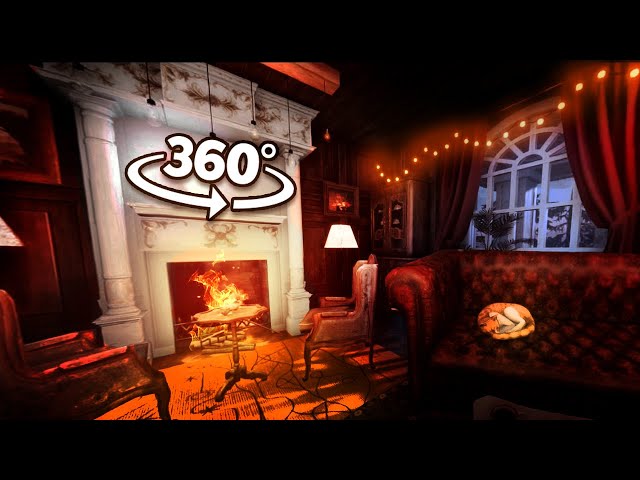 😌 VR 360 Night Cozy Cabin with Relaxing Rain and Fireplace Sounds | Sleeping & Relaxation 💤