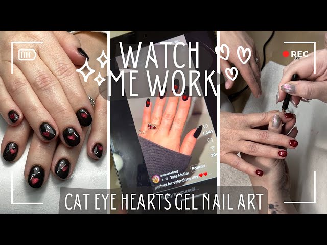 Cat Eye Hearts Gel Nail Art - Watch Me Work in Real Time