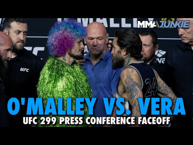 Sean O'Malley and Chito Vera Exchange Words During UFC 299 Press Conference Faceoff