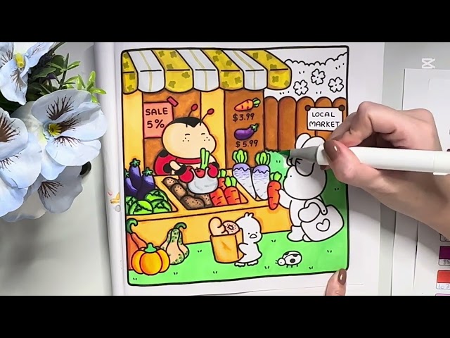 Coloring "Local Market" from Coco Wyo whit Shein & Temu markers | Relaxing music & ASMR ✨ (Video #6)