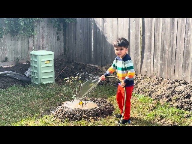 Trees for kids / learning watering trees in this fun educational video in backyard