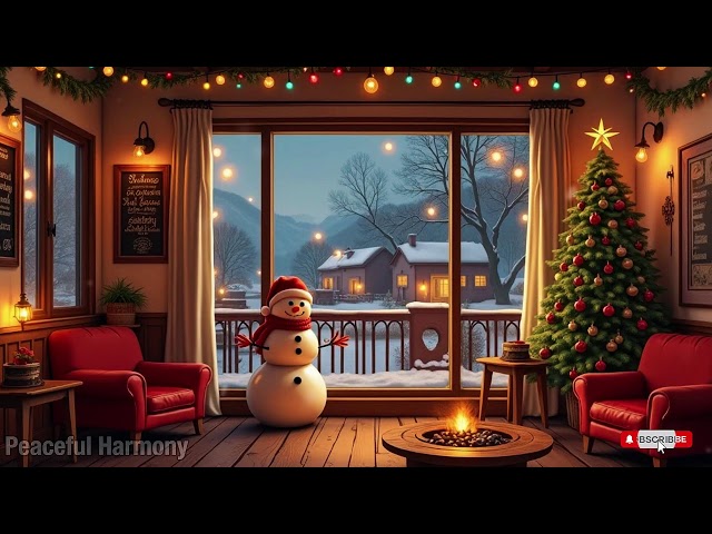 Calm Winter Cafe Atmosphere with Smooth Jazz Background Music ⛄ Warm Jazz Music & Snowfall to Relax