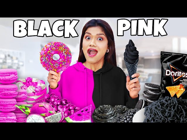 Eating Only ONE COLOR Of Food For 24 Hours | BLACK VS PINK FOOD CHALLENGE