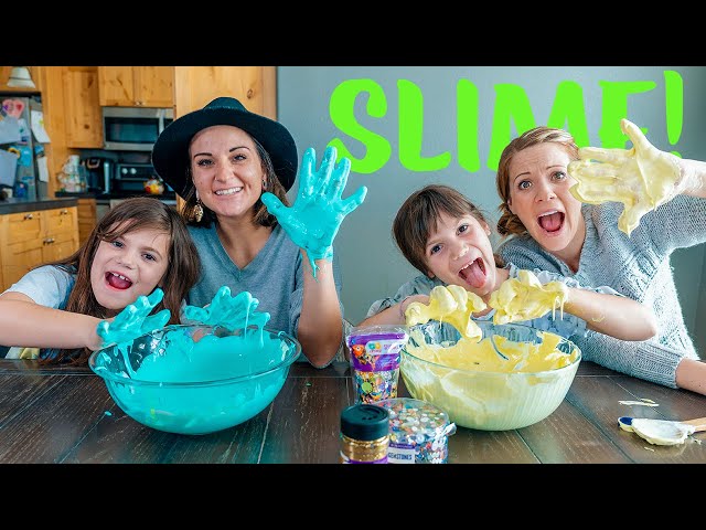 Twins Kate and Lilly Make Fluffy Slime - DIY Science Experiment!