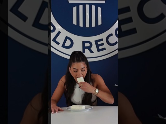 ‘Fastest time to eat 500g mozzarella’ 🧀 @guinnessworldrecords  ⏱️ Time to beat 1min 34.44 sec