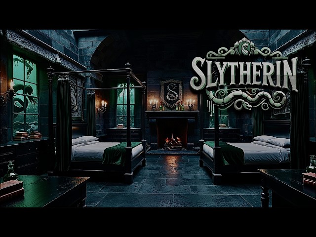 🐍 4K Slytherin Dormitory Ambience | Cozy ASMR Fireplace in Hogwarts Dungeon