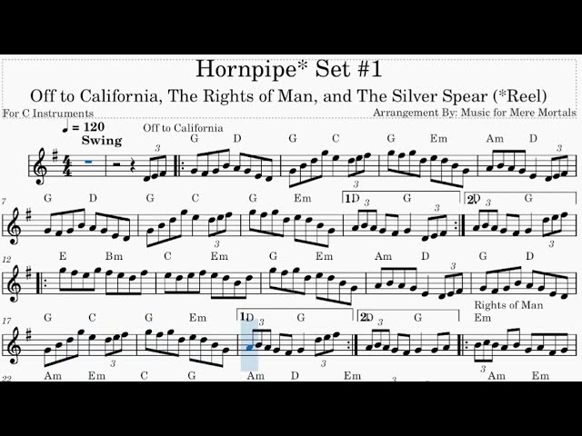 Hornpipe Set #1 – The Rights of Man, Off to California, and Silver Spear - Celtic Set - Play Along