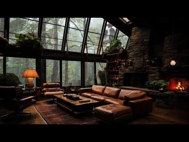 Cozy Cabin Ambience & Relaxing Rain Reduces Insomnia - ASMR Cozy Fireplace & Rain on Window to Sleep