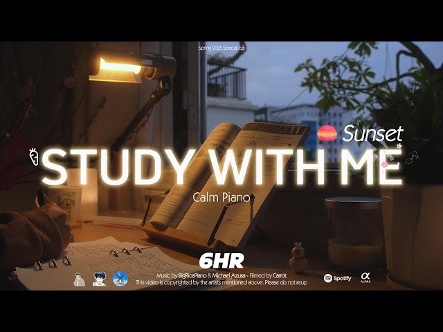 6-HOUR STUDY WITH ME | Calm Piano 🎹| Pomodoro 50-10 | Sunset 🌆 🎉