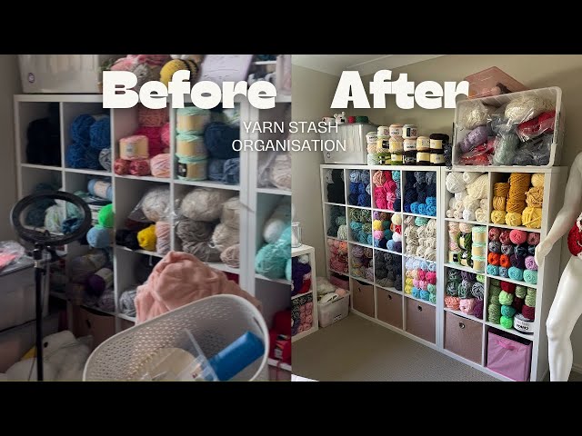 Organizing my yarn room/ business room. Going through my yarn stash and caking yarn! Business vlog