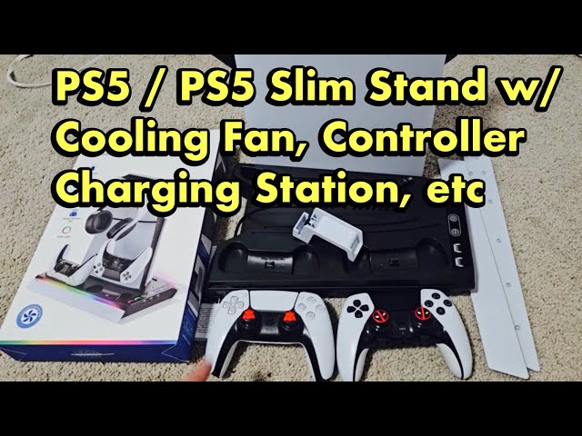 PS5/ PS5 Slim Stand w/ Cooling Fan, Controller Charger, Headset Hook, RGB  (review & how to connect)