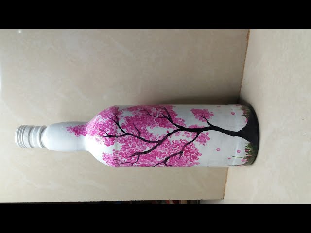 Buds painting on bottle/recycle old bottle/bottle painting/tree painting with buds/