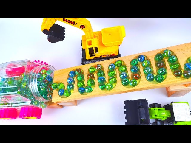 Marble Run ASMR Race ☆ HABA Slope & Dump Truck Excavator Tronton Truck Tractor Garbage Truck #4k