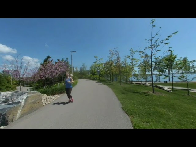 Riding ebike through Toronto Park in VR180 video