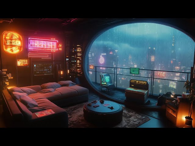 🌌 Cyberpunk Skyline in the Rain: Deep Ambient Music & Sci-Fi Vibes | Cyberpunk Balcony