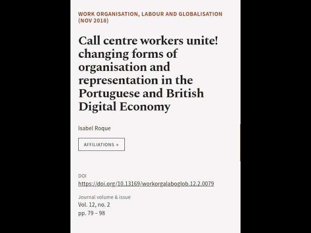 Call centre workers unite! changing forms of organisation and representation in the P... | RTCL.TV