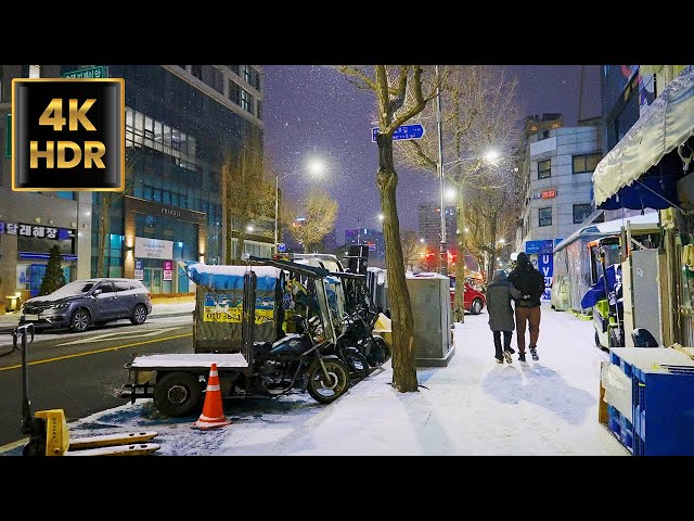 Seoul - Snowfall Late Night Walking from Myeongdong to DDP | Korea | 4K HDR