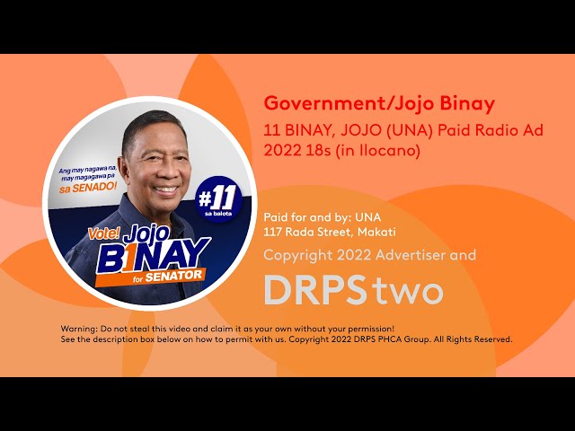 BINAY, JOJO (UNA) Paid Radio Ad 2022 18s (in Ilocano)