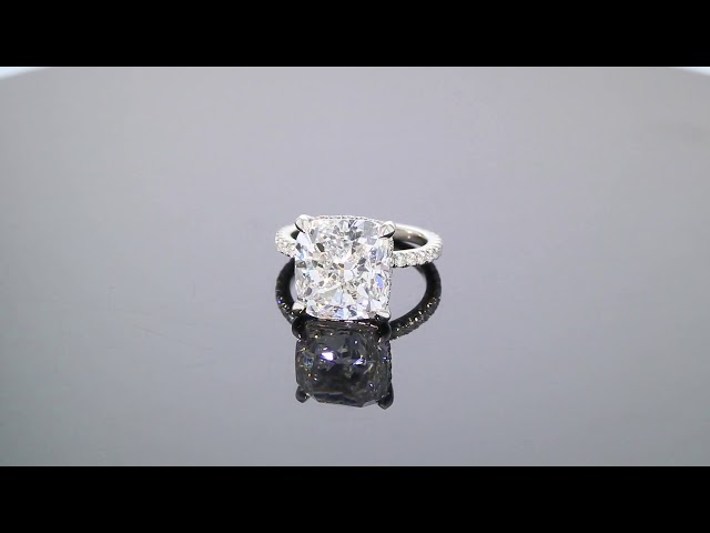 10 Carat Cushion Cut Diamond Engagement Ring with Diamond Pave & Hidden Halo