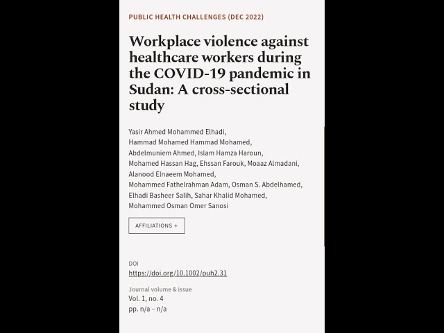 Workplace violence against healthcare workers during the COVID‐19 pandemic in Sudan: ... | RTCL.TV