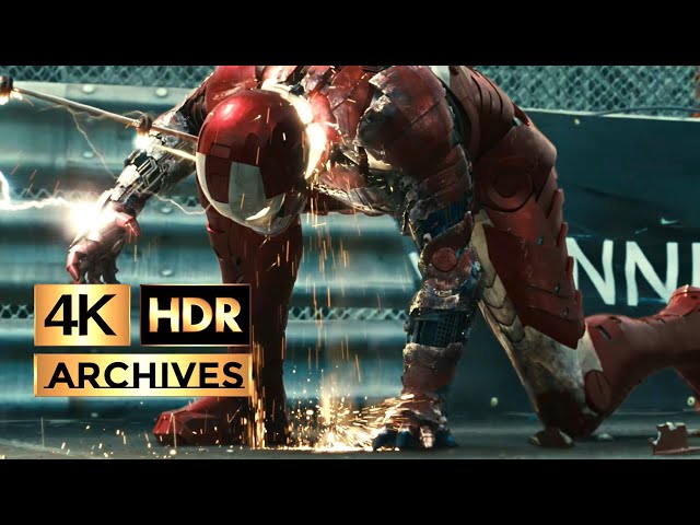 Iron Man 2 [ 4K - HDR ] vs Ivan Vanko (Whiplash) - Monaco Fight ● Suit Up Scene ● (2010)