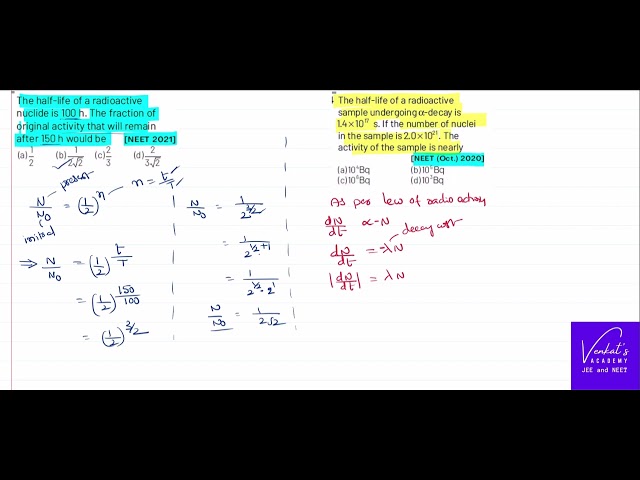 NEET 2020 and NEET 2021 Nuclei question based on law of radio activity