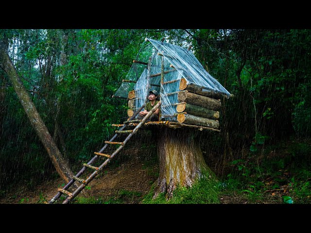 Build a One-Pillar Wooden House in One Day - Wooden Cabin for Shelter from Storms