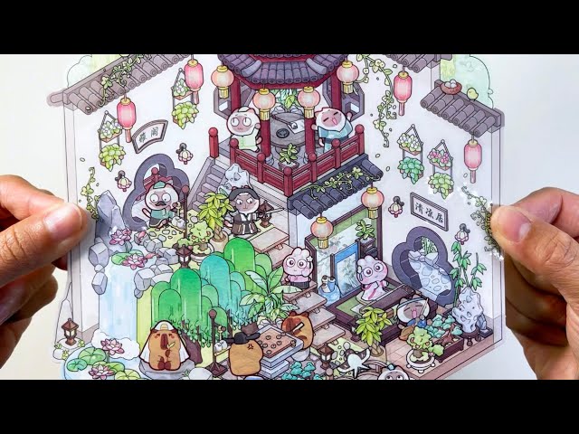 [ASMR]DIY a large Chinese garden with stickers~