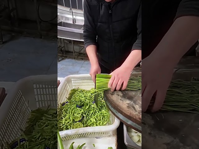 The process of quickly cutting garlic scapes