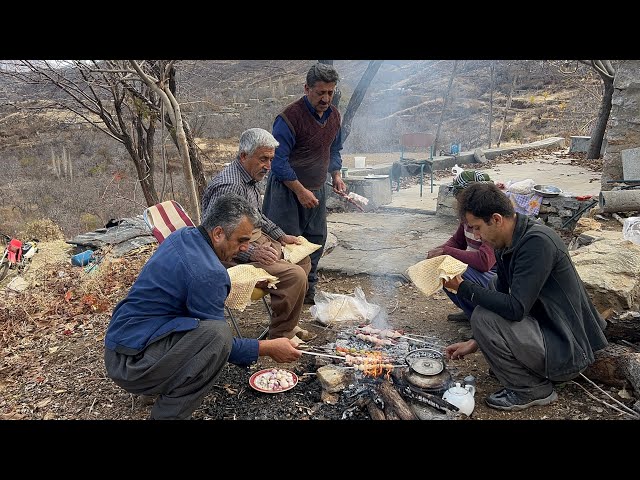 Hard work in the beautiful mountains_Traditional kebab and simple village life