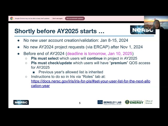 NERSC User's Group NUG Community Call,  January 09, 2025