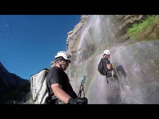 Simul-Rappel at Bridal Veil Falls, UT